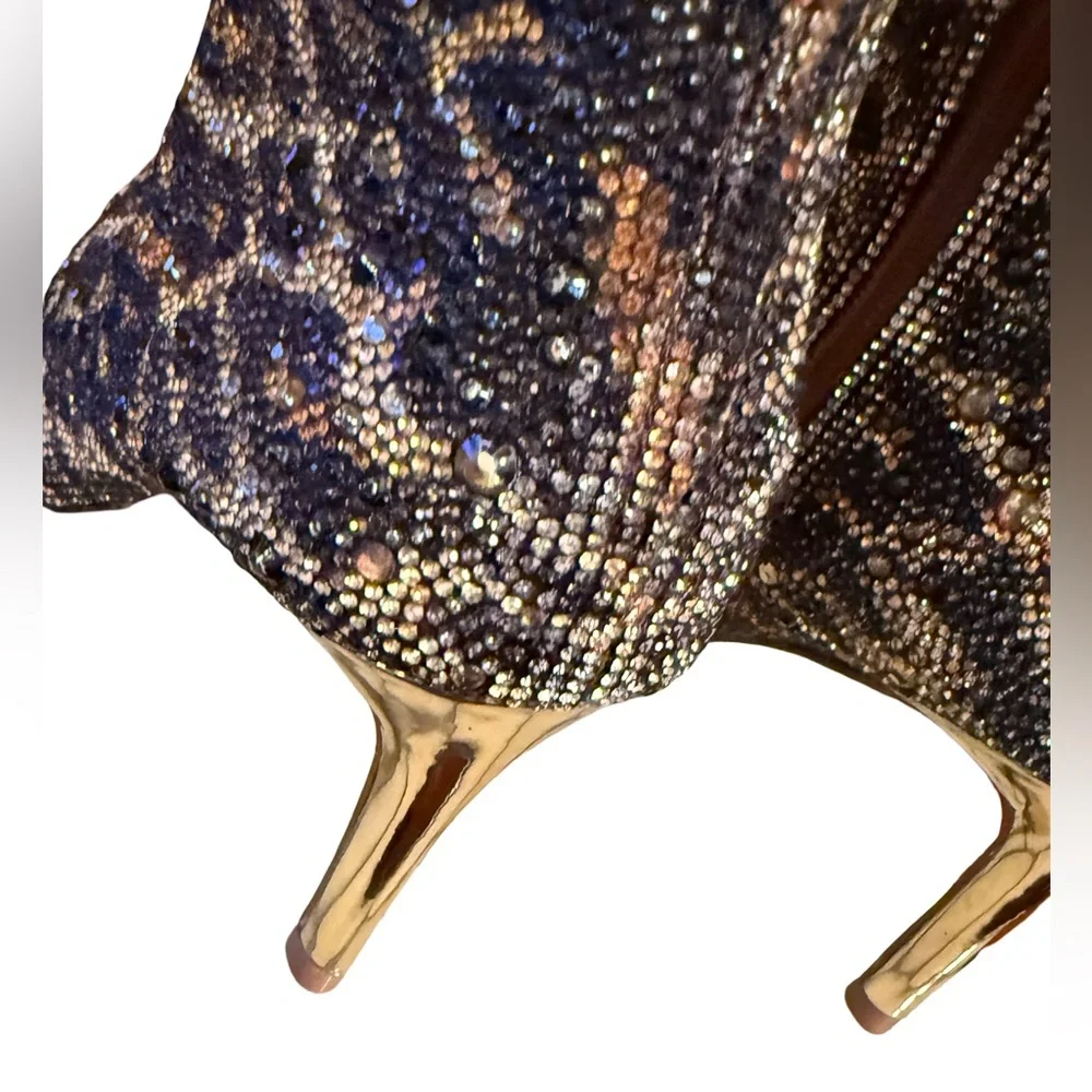 Betsey Johnson NWT Stunning Leopard Print Rhinestone Embellished Boots (SH278) - Picture 4 of 11